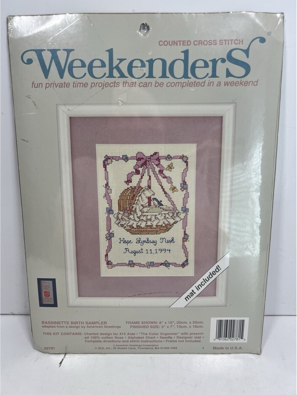 Bassinette Birth Sampler Cross Stitch Kit Weekenders America Greetings